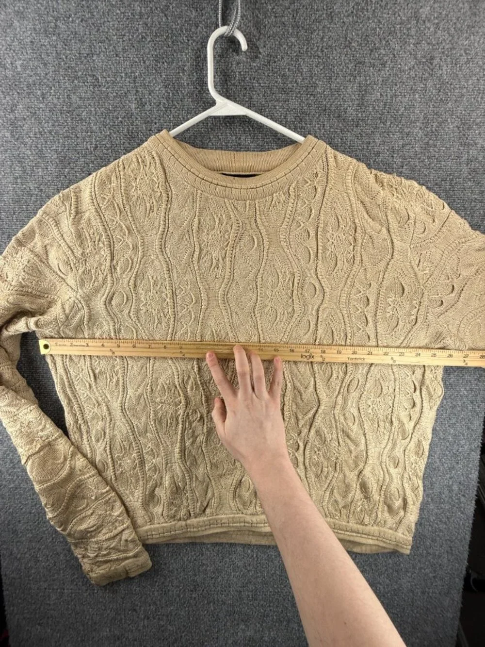 Coogi Basics Australia Made Sweater Men Knit 3D Large Beige Pullover Crew Neck